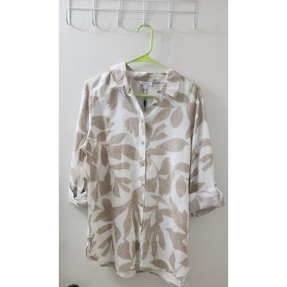 Chicos Linen Tunic Shirt‎ White 3/4 Sleeve Size 1.5